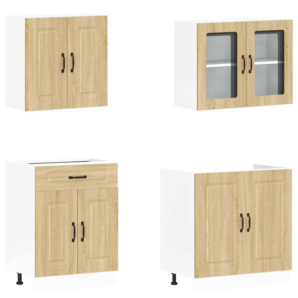 4-delige Keukenkastenset Kalmar bewerkt hout sonoma eikenkleur is nu te koop bij PeponiXL, paradijselijk wonen!