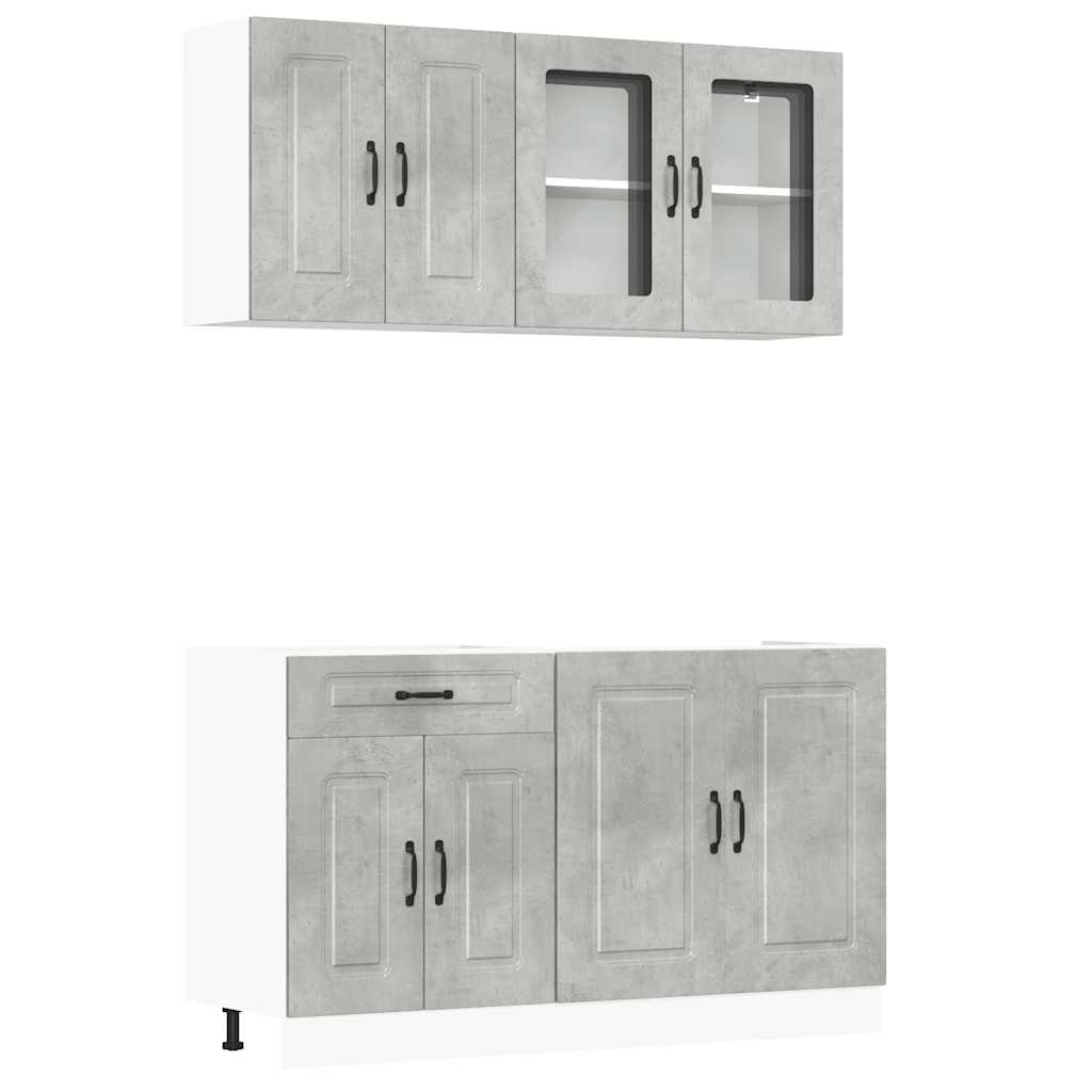 4-delige Keukenkastenset Kalmar bewerkt hout betongrijs is nu te koop bij PeponiXL, paradijselijk wonen!