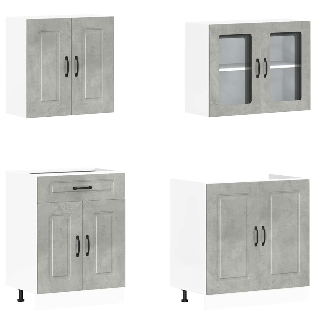 4-delige Keukenkastenset Kalmar bewerkt hout betongrijs is nu te koop bij PeponiXL, paradijselijk wonen!