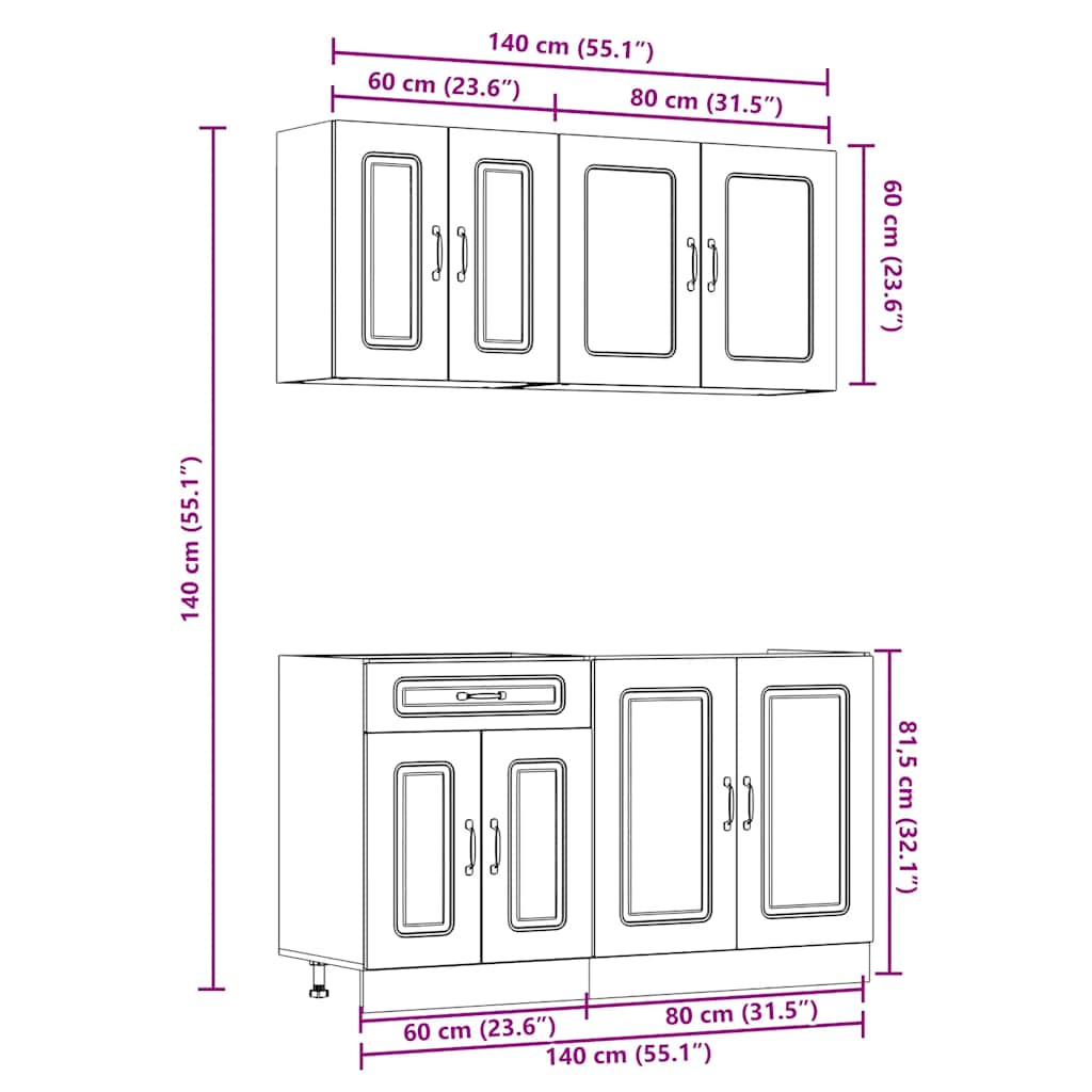 4-delige Keukenkastenset Kalmar bewerkt hout betongrijs is nu te koop bij PeponiXL, paradijselijk wonen!