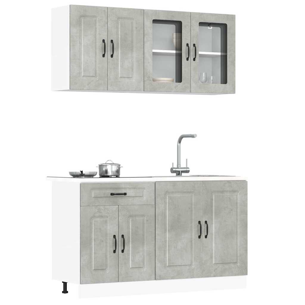 4-delige Keukenkastenset Kalmar bewerkt hout betongrijs is nu te koop bij PeponiXL, paradijselijk wonen!