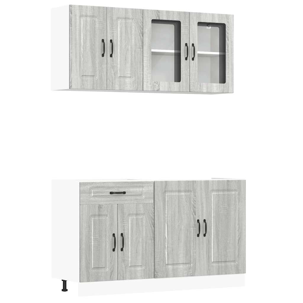 4-delige Keukenkastenset Kalmar bewerkt hout grijs sonoma eiken is nu te koop bij PeponiXL, paradijselijk wonen!