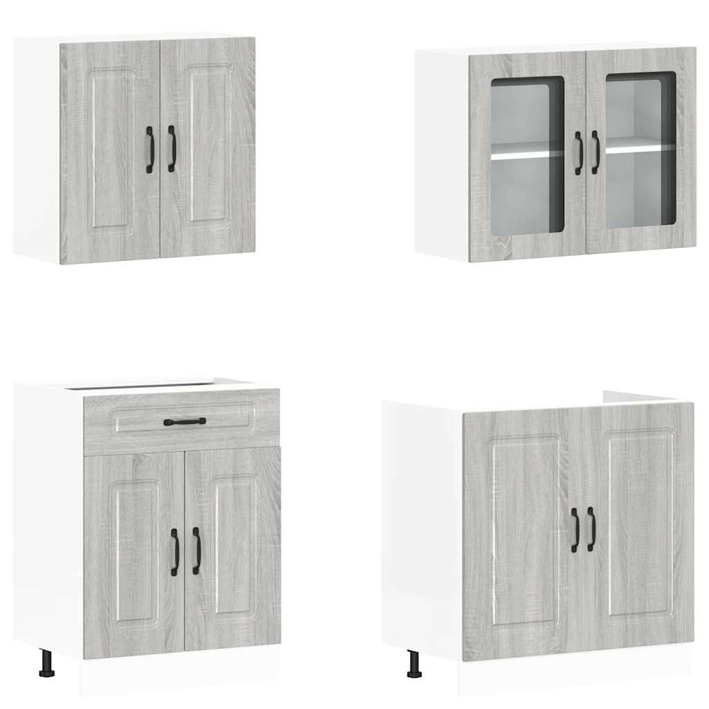 4-delige Keukenkastenset Kalmar bewerkt hout grijs sonoma eiken is nu te koop bij PeponiXL, paradijselijk wonen!