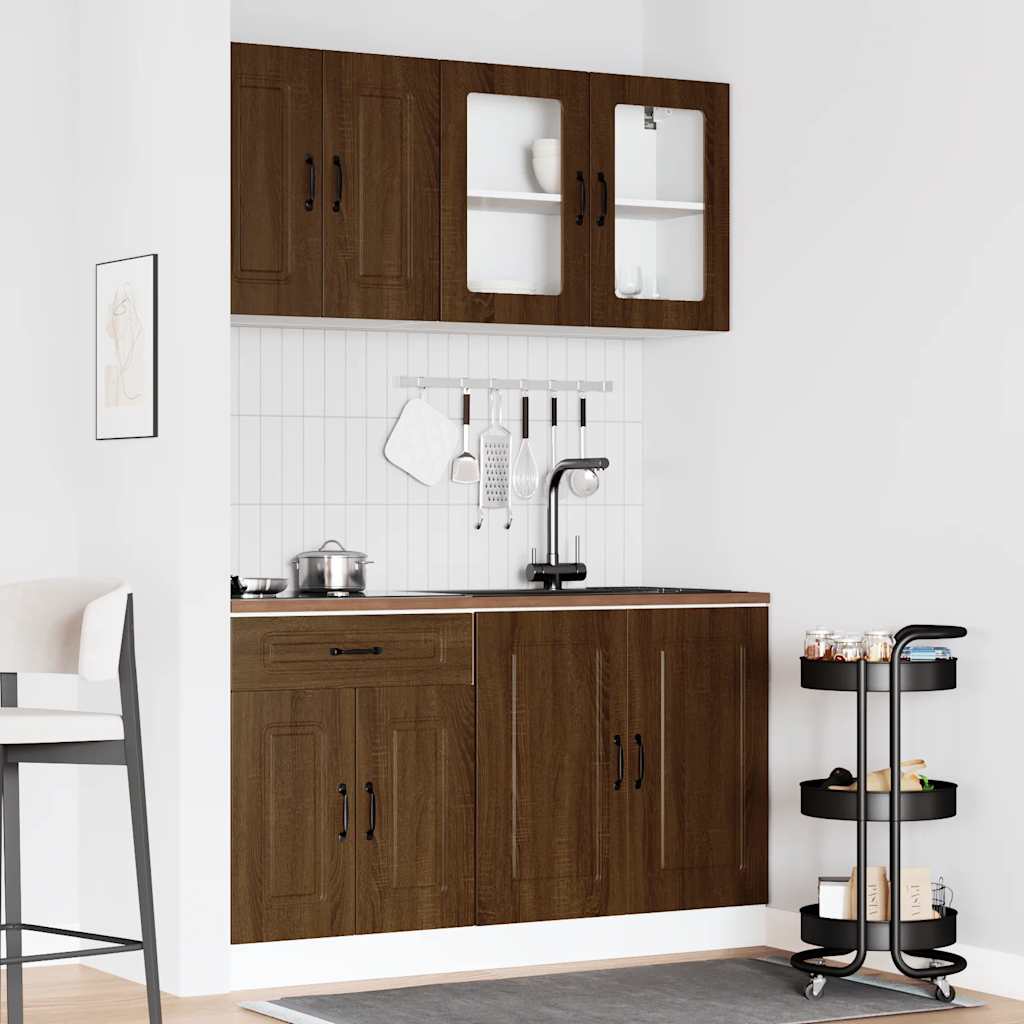 4-delige Keukenkastenset Kalmar bewerkt hout bruin eikenkleur is nu te koop bij PeponiXL, paradijselijk wonen!