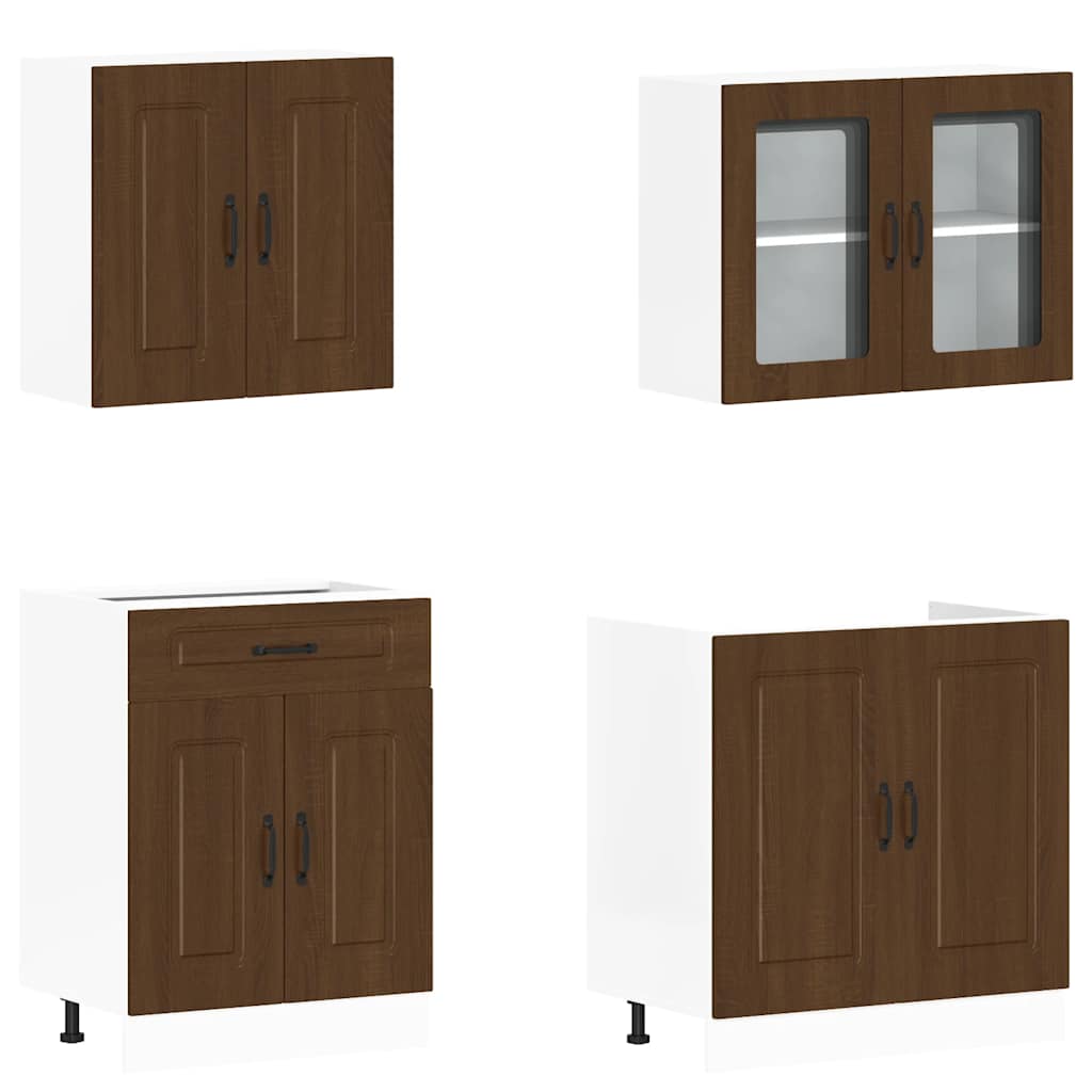 4-delige Keukenkastenset Kalmar bewerkt hout bruin eikenkleur is nu te koop bij PeponiXL, paradijselijk wonen!
