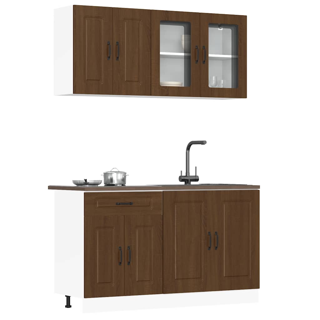 4-delige Keukenkastenset Kalmar bewerkt hout bruin eikenkleur is nu te koop bij PeponiXL, paradijselijk wonen!