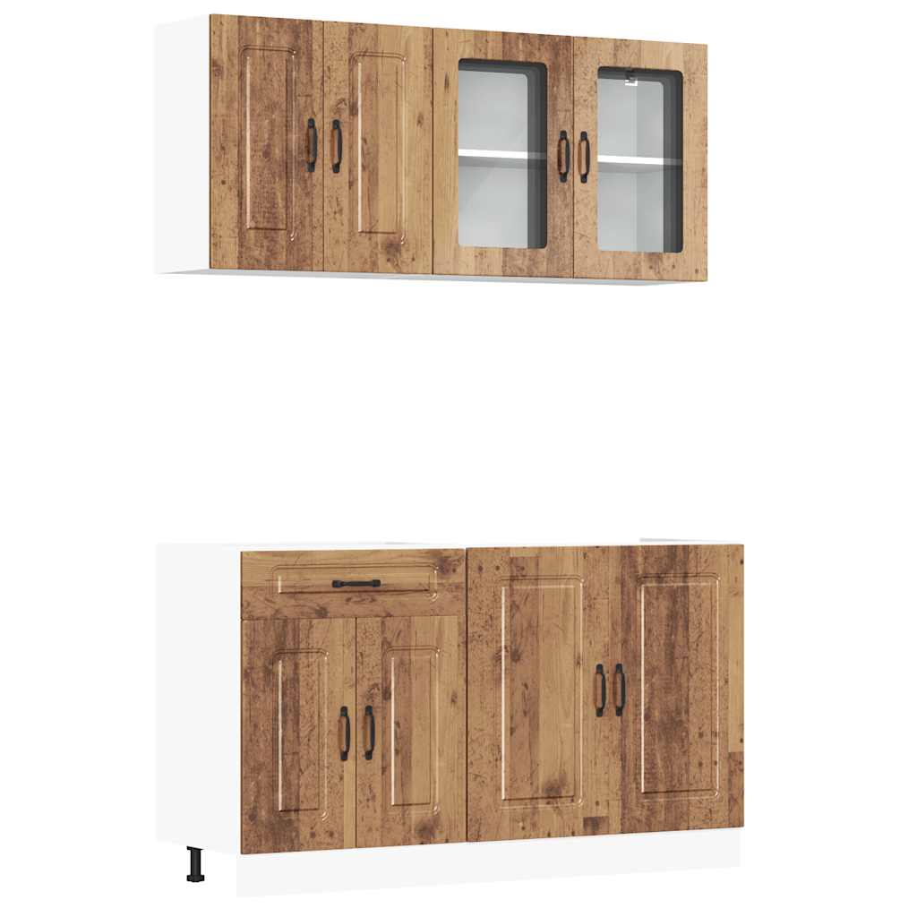 4-delige Keukenkastenset Kalmar bewerkt hout oud houtkleurig is nu te koop bij PeponiXL, paradijselijk wonen!