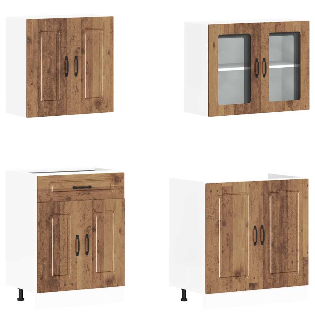 4-delige Keukenkastenset Kalmar bewerkt hout oud houtkleurig is nu te koop bij PeponiXL, paradijselijk wonen!