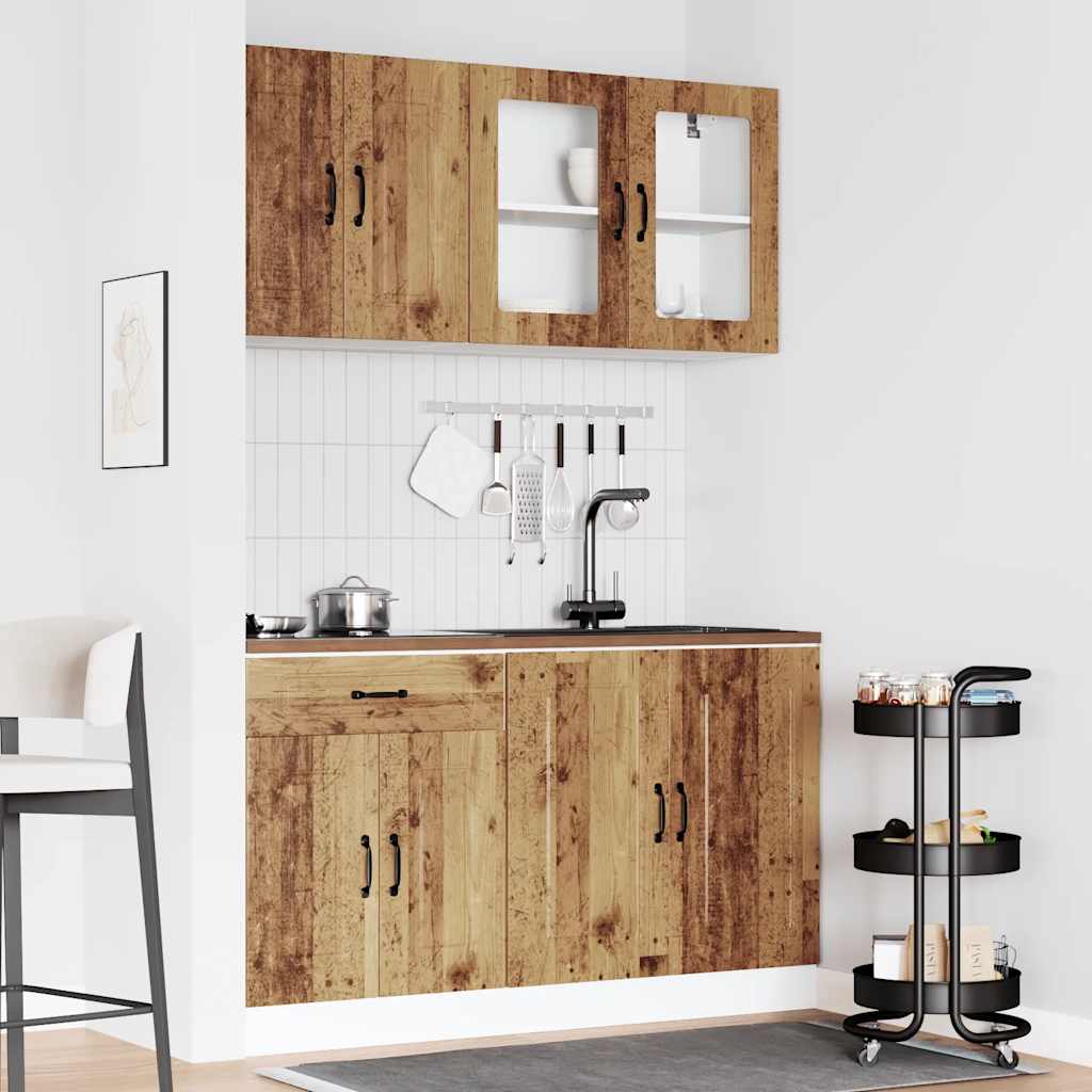 4-delige Keukenkastenset Kalmar bewerkt hout oud houtkleurig is nu te koop bij PeponiXL, paradijselijk wonen!