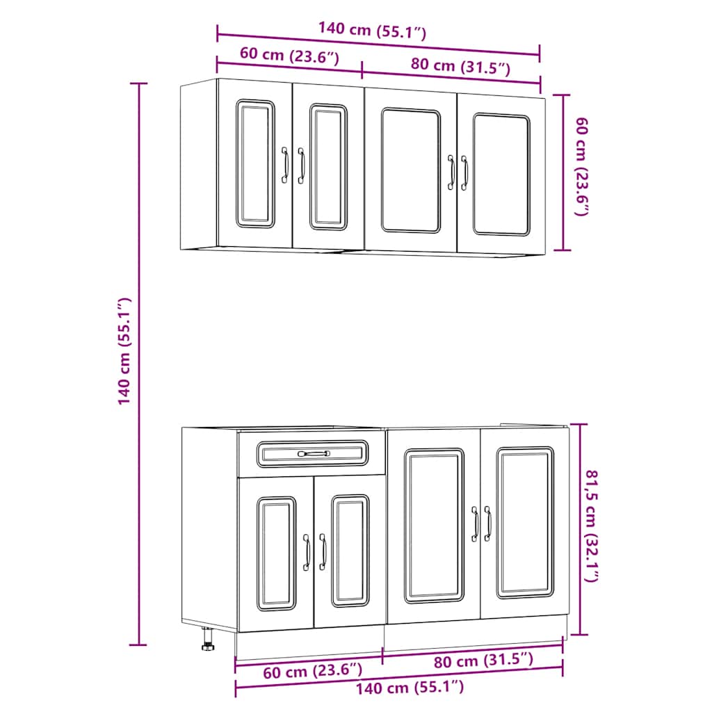 4-delige Keukenkastenset Kalmar bewerkt hout oud houtkleurig is nu te koop bij PeponiXL, paradijselijk wonen!