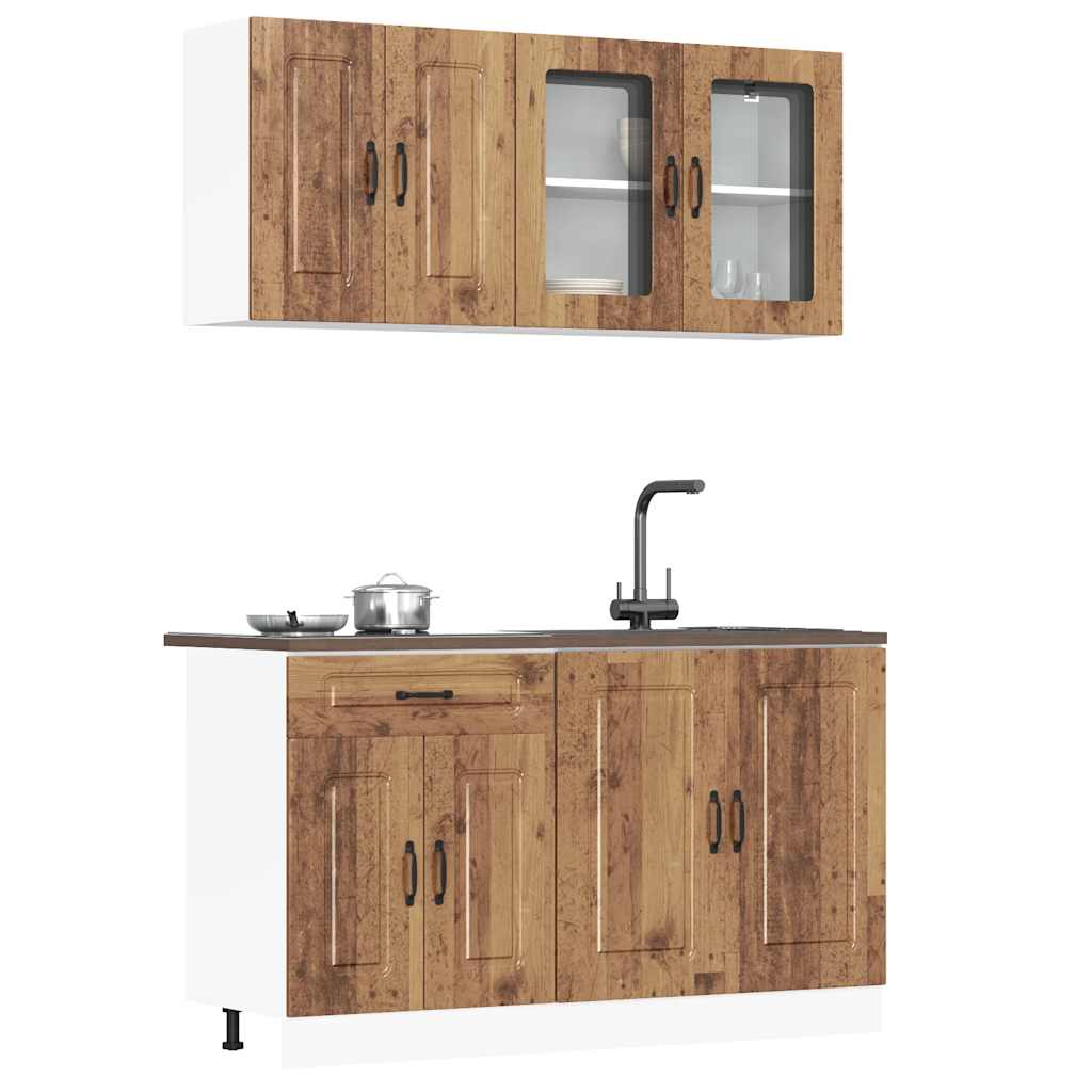 4-delige Keukenkastenset Kalmar bewerkt hout oud houtkleurig is nu te koop bij PeponiXL, paradijselijk wonen!
