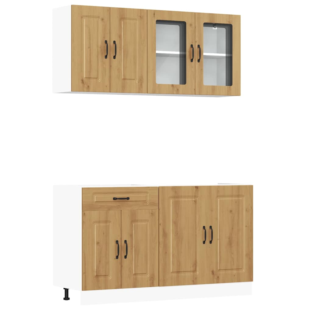 4-delige Keukenkastenset Kalmar bewerkt hout artisanaal eiken is nu te koop bij PeponiXL, paradijselijk wonen!