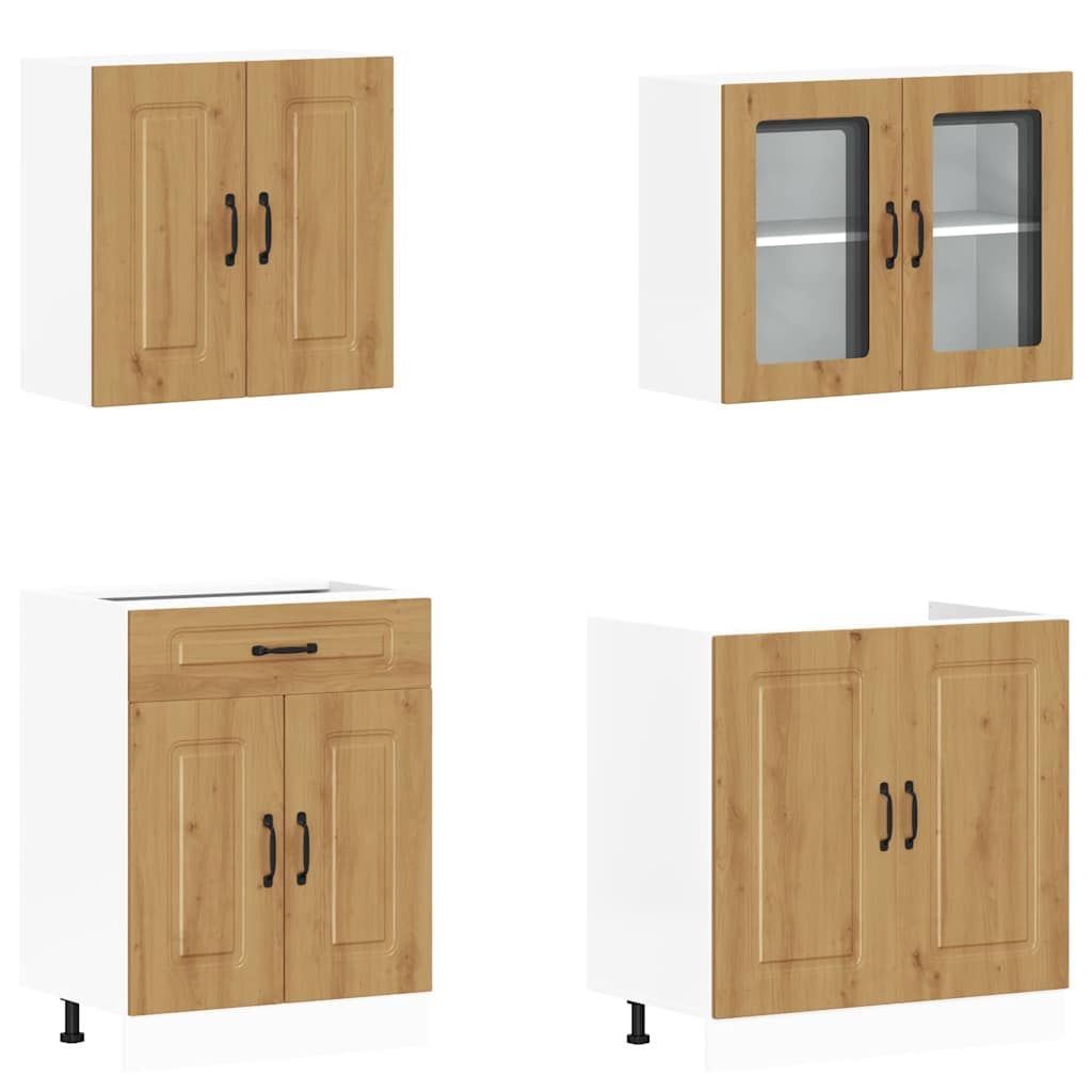 4-delige Keukenkastenset Kalmar bewerkt hout artisanaal eiken is nu te koop bij PeponiXL, paradijselijk wonen!