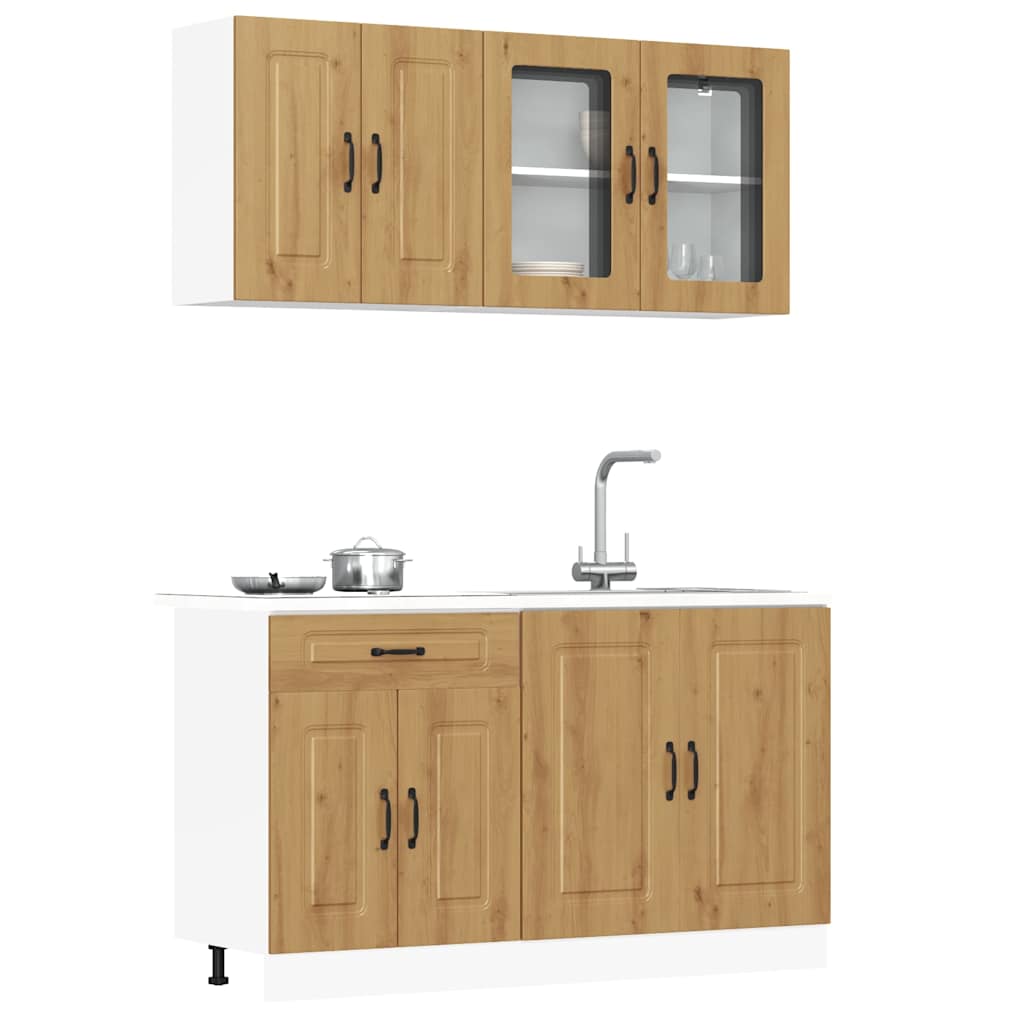 4-delige Keukenkastenset Kalmar bewerkt hout artisanaal eiken is nu te koop bij PeponiXL, paradijselijk wonen!