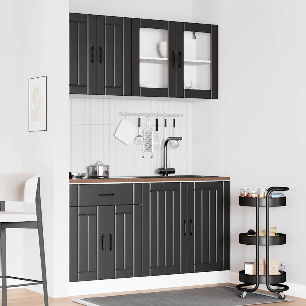 4-delige Keukenkastenset Lucca bewerkt hout zwart is nu te koop bij PeponiXL, paradijselijk wonen!