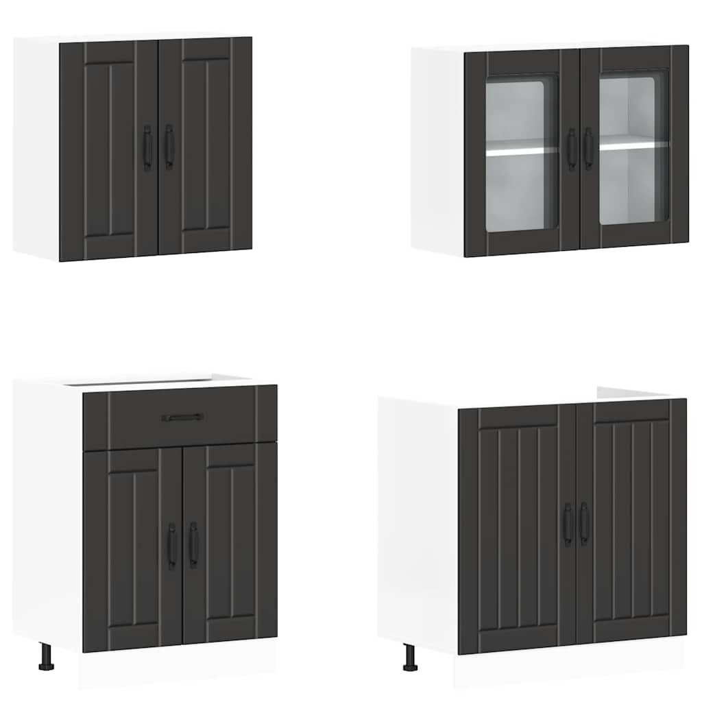 4-delige Keukenkastenset Lucca bewerkt hout zwart is nu te koop bij PeponiXL, paradijselijk wonen!