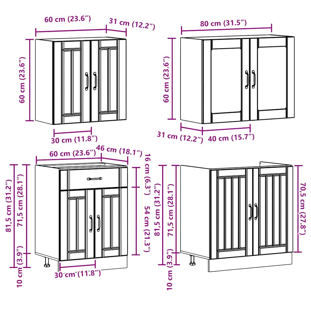 4-delige Keukenkastenset Lucca bewerkt hout zwart is nu te koop bij PeponiXL, paradijselijk wonen!