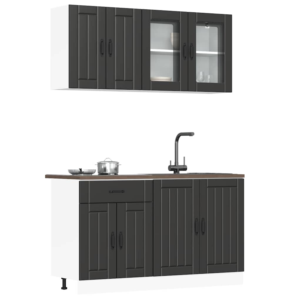4-delige Keukenkastenset Lucca bewerkt hout zwart is nu te koop bij PeponiXL, paradijselijk wonen!