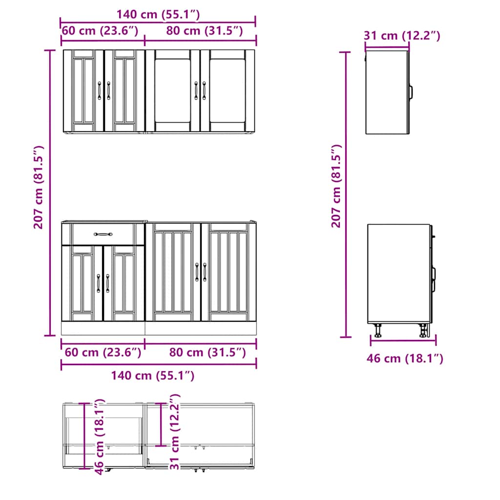 4-delige Keukenkastenset Lucca bewerkt hout glanzend wit is nu te koop bij PeponiXL, paradijselijk wonen!