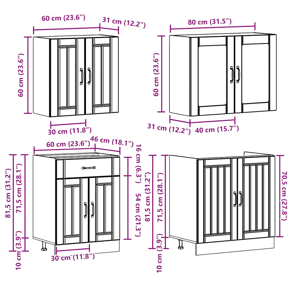 4-delige Keukenkastenset Lucca bewerkt hout glanzend wit is nu te koop bij PeponiXL, paradijselijk wonen!
