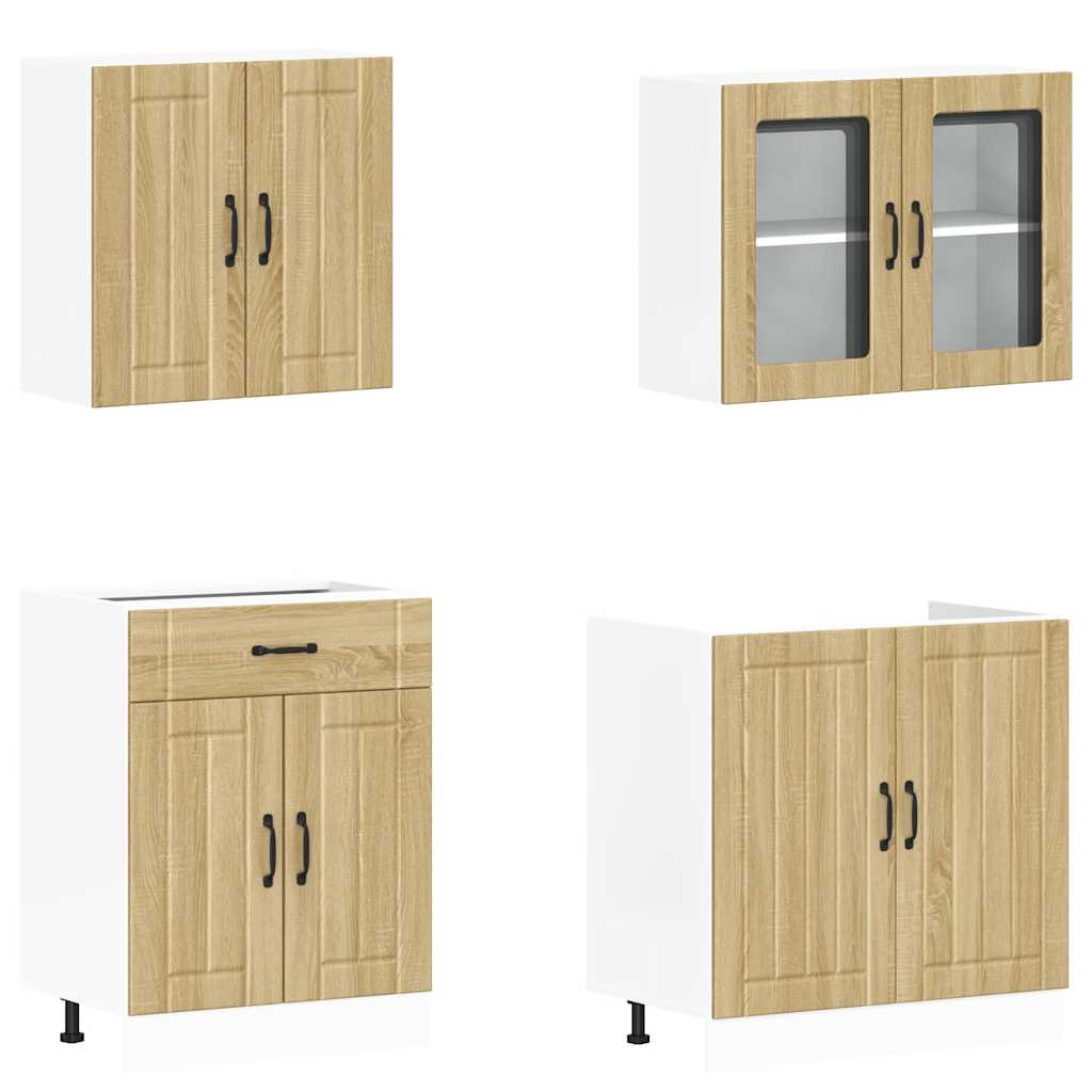 4-delige Keukenkastenset Lucca bewerkt hout sonoma eikenkleur is nu te koop bij PeponiXL, paradijselijk wonen!