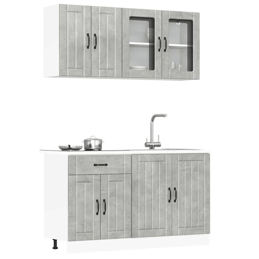4-delige Keukenkastenset Lucca bewerkt hout betongrijs is nu te koop bij PeponiXL, paradijselijk wonen!