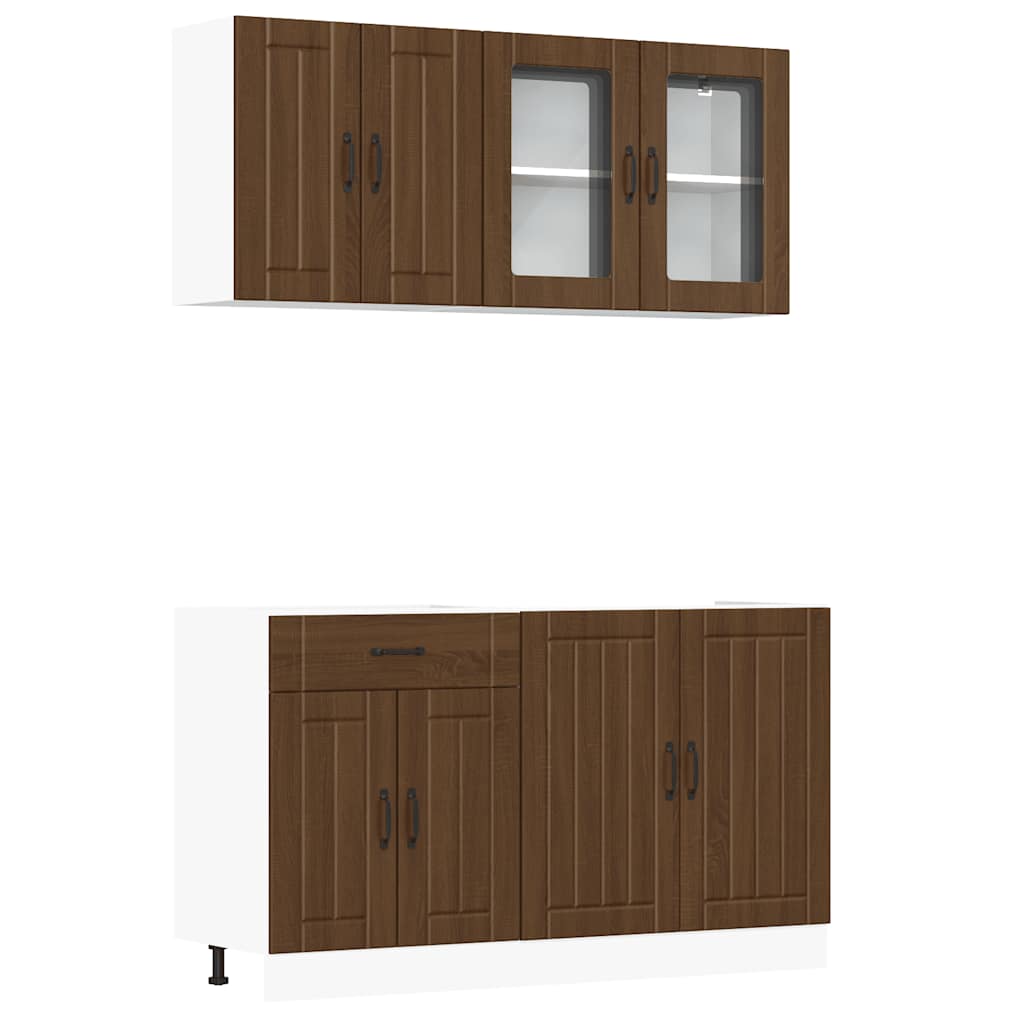 4-delige Keukenkastenset Lucca bewerkt hout bruin eikenkleur is nu te koop bij PeponiXL, paradijselijk wonen!