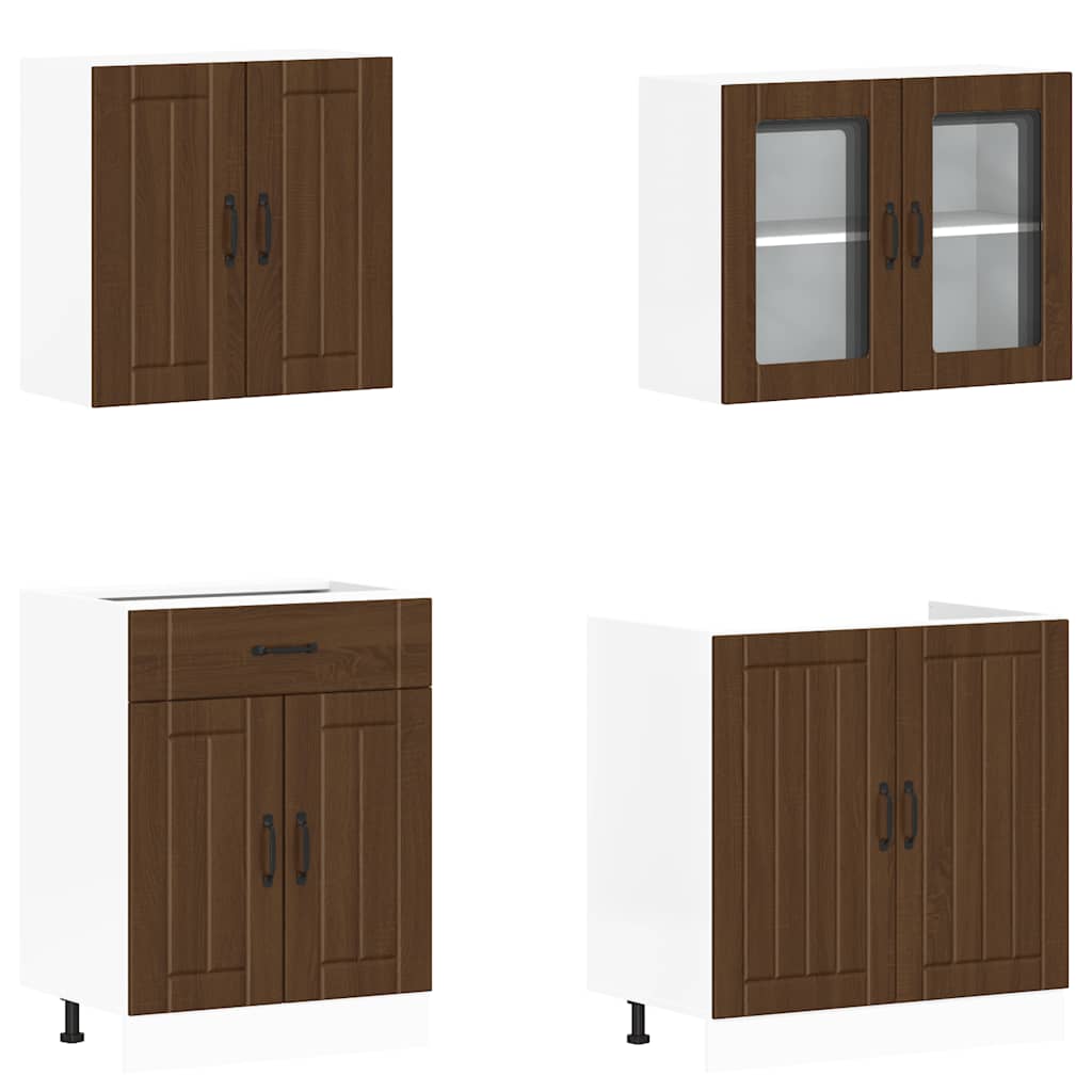 4-delige Keukenkastenset Lucca bewerkt hout bruin eikenkleur is nu te koop bij PeponiXL, paradijselijk wonen!