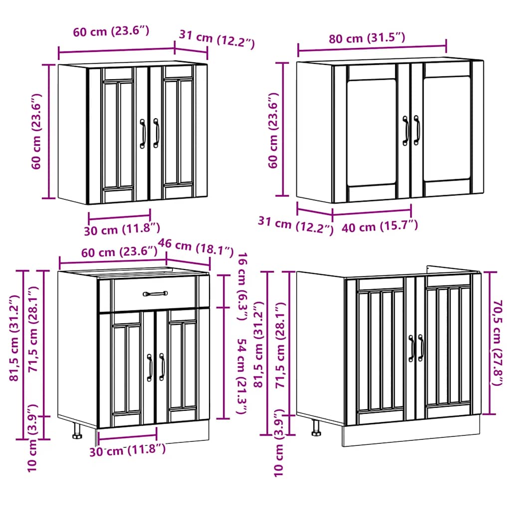 4-delige Keukenkastenset Lucca bewerkt hout bruin eikenkleur is nu te koop bij PeponiXL, paradijselijk wonen!