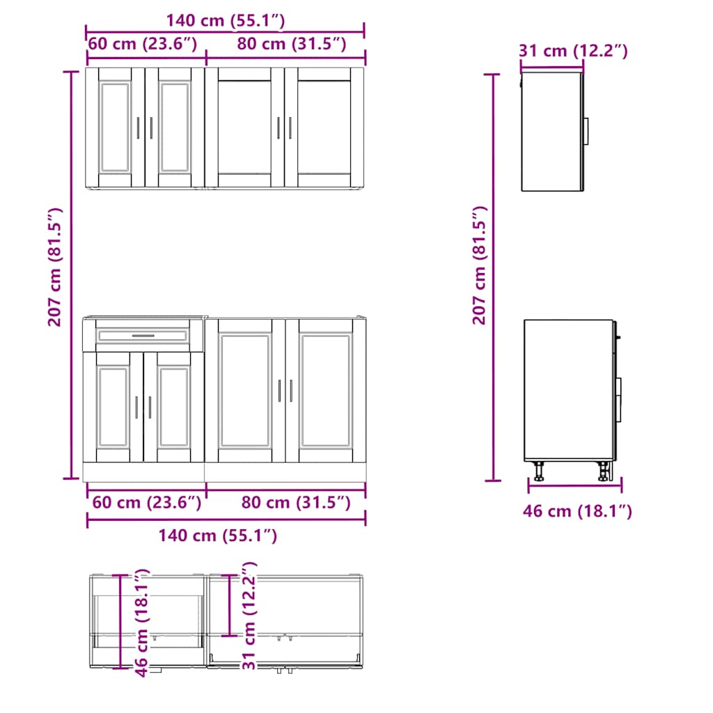 4-delige Keukenkastenset Porto bewerkt hout wit is nu te koop bij PeponiXL, paradijselijk wonen!