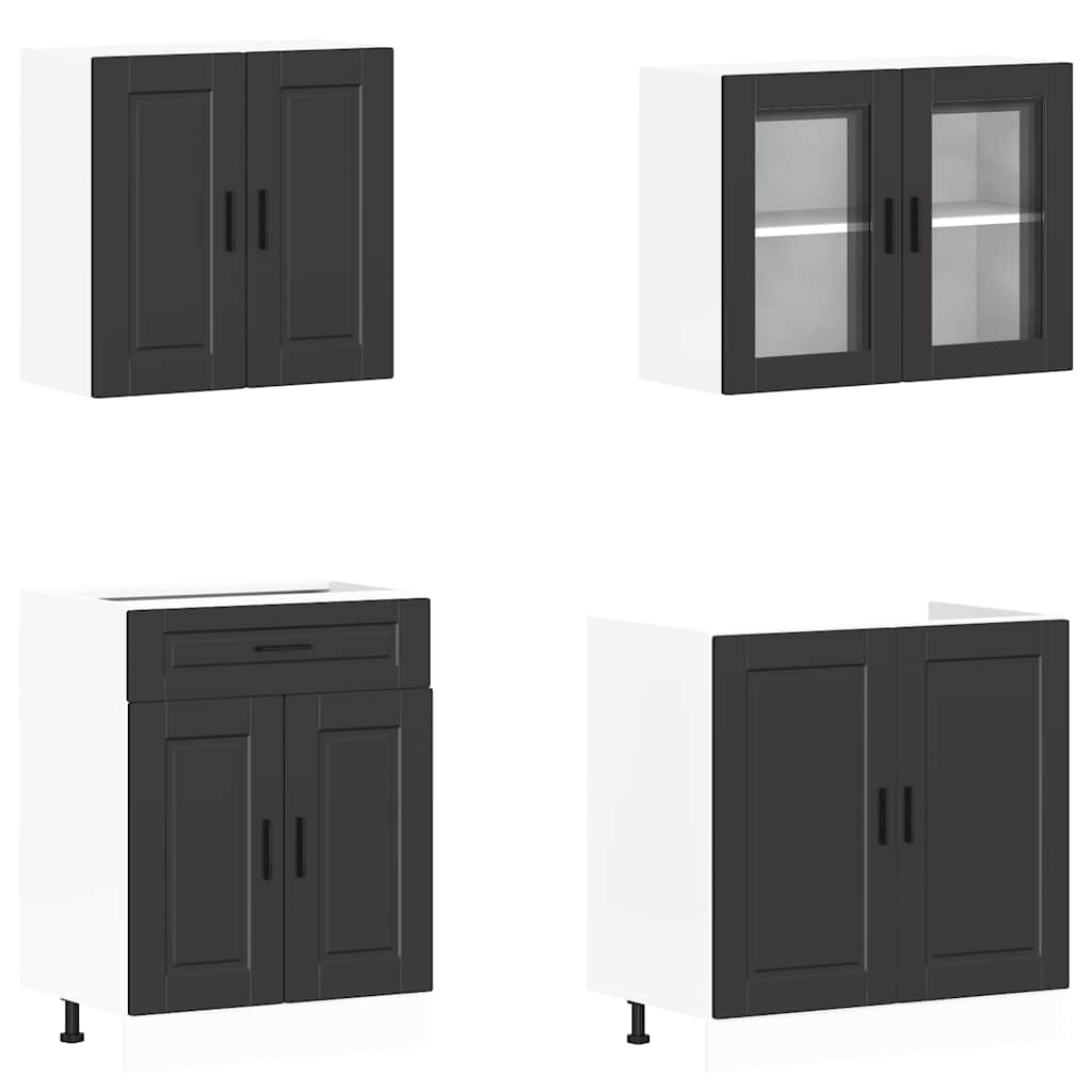 4-delige Keukenkastenset Porto bewerkt hout zwart is nu te koop bij PeponiXL, paradijselijk wonen!