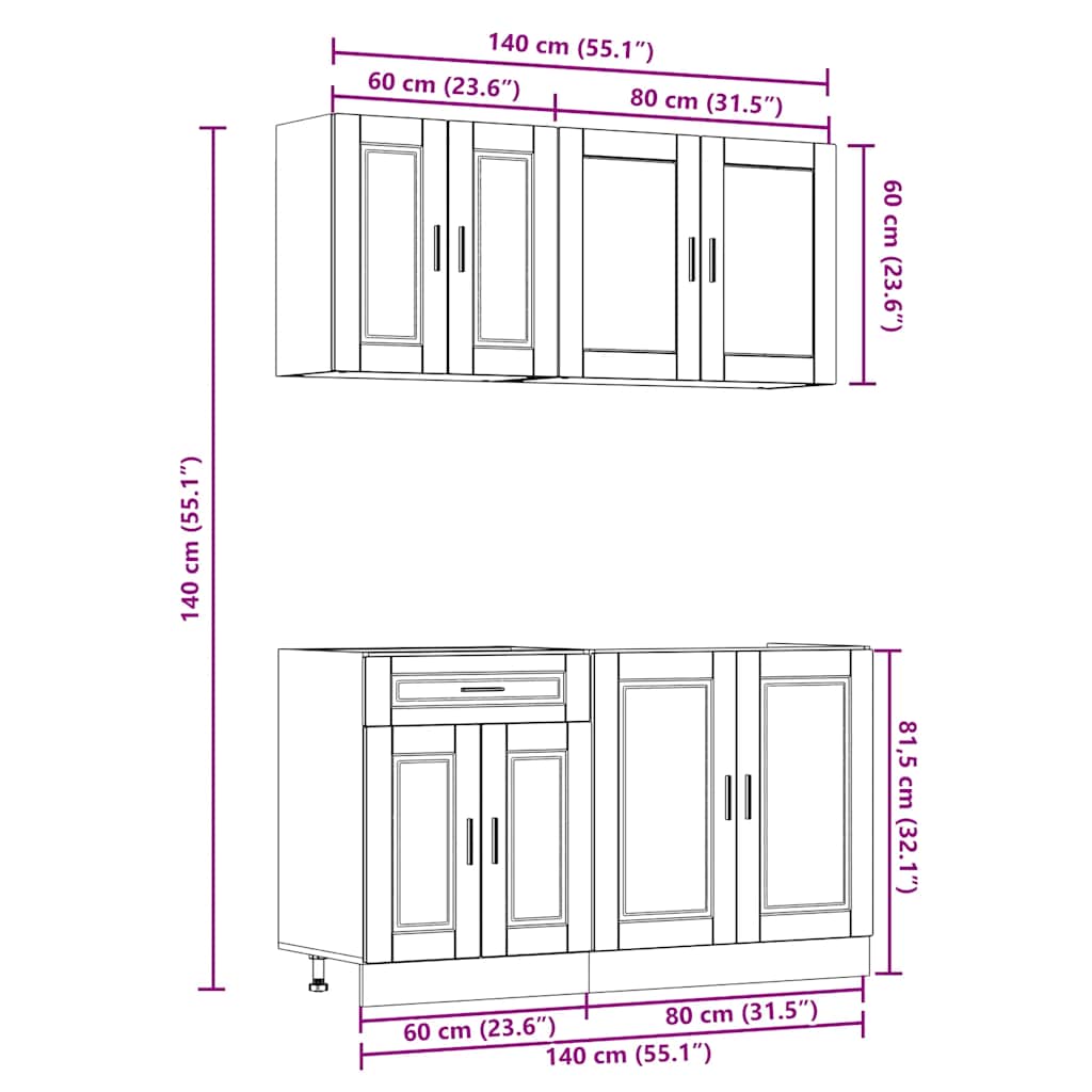4-delige Keukenkastenset Porto bewerkt hout zwart is nu te koop bij PeponiXL, paradijselijk wonen!