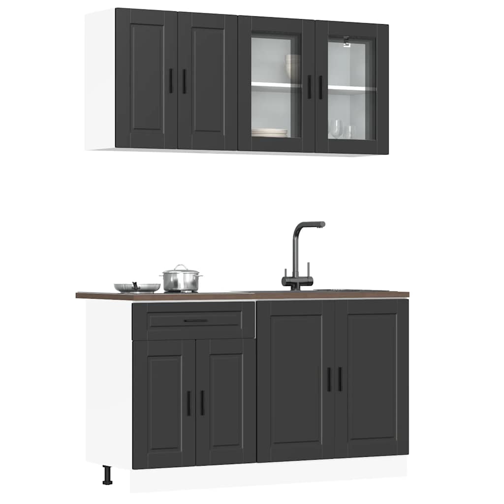 4-delige Keukenkastenset Porto bewerkt hout zwart is nu te koop bij PeponiXL, paradijselijk wonen!