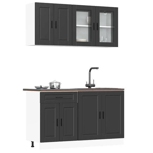 4-delige Keukenkastenset Porto bewerkt hout zwart is nu te koop bij PeponiXL, paradijselijk wonen!