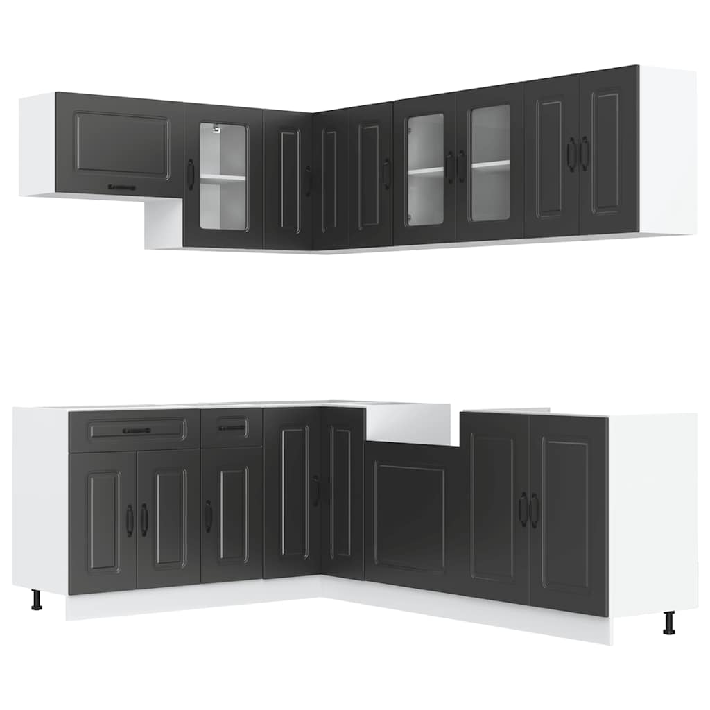 11-delige Keukenkastenset Kalmar bewerkt hout zwart is nu te koop bij PeponiXL, paradijselijk wonen!