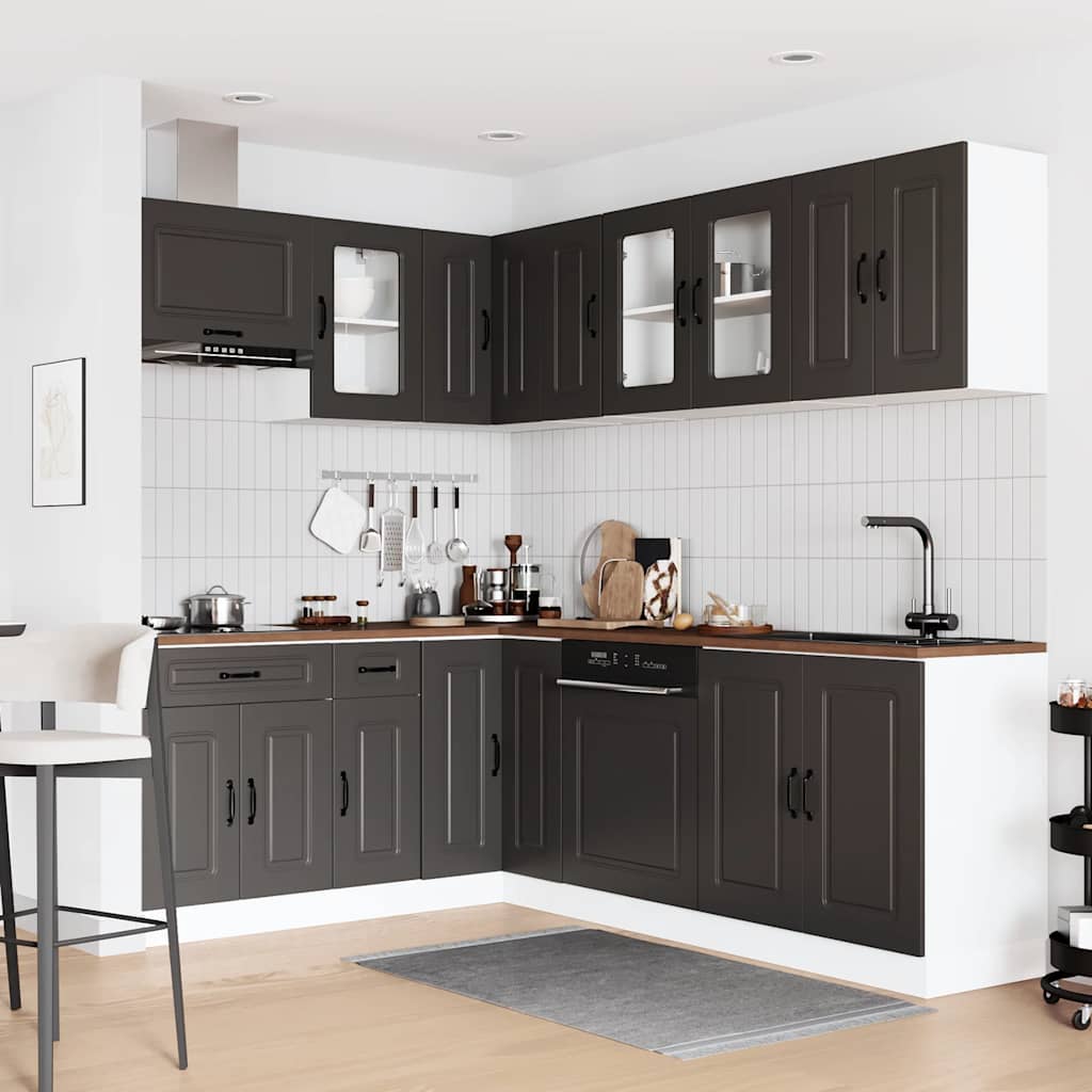 11-delige Keukenkastenset Kalmar bewerkt hout zwart is nu te koop bij PeponiXL, paradijselijk wonen!