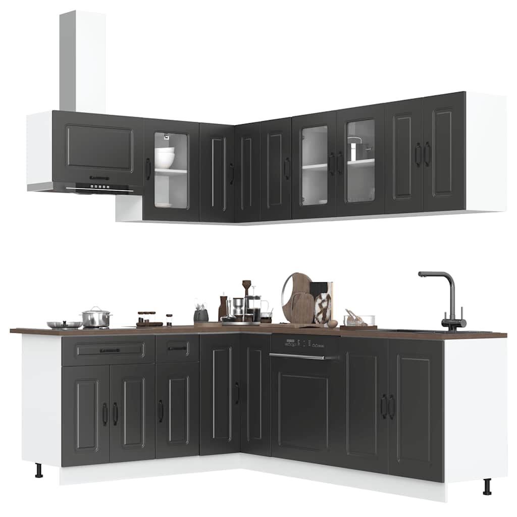 11-delige Keukenkastenset Kalmar bewerkt hout zwart is nu te koop bij PeponiXL, paradijselijk wonen!