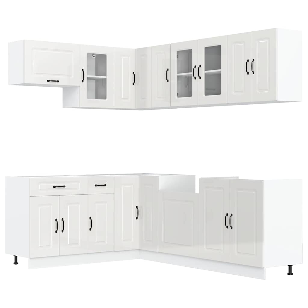 11-delige Keukenkastenset Kalmar bewerkt hout glanzend wit is nu te koop bij PeponiXL, paradijselijk wonen!