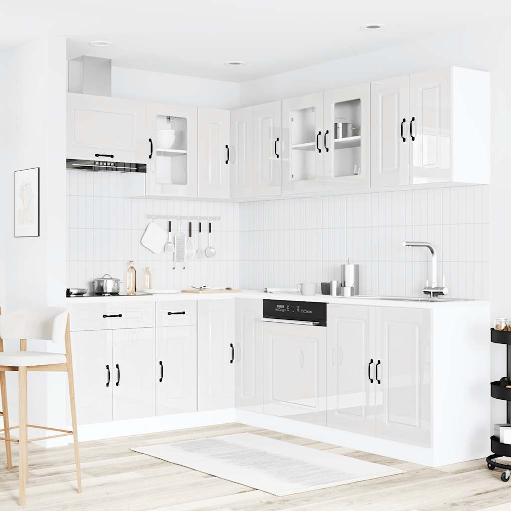 11-delige Keukenkastenset Kalmar bewerkt hout glanzend wit is nu te koop bij PeponiXL, paradijselijk wonen!
