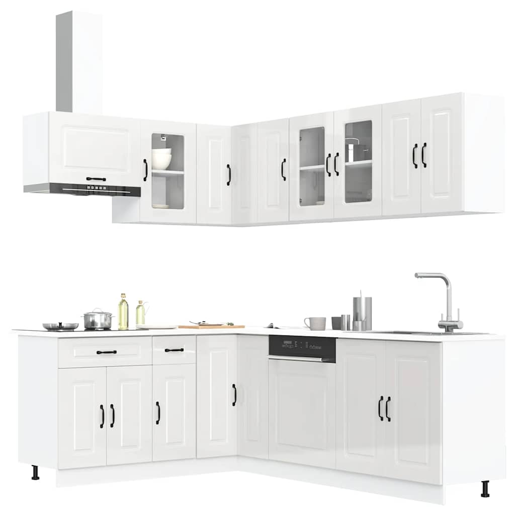 11-delige Keukenkastenset Kalmar bewerkt hout glanzend wit is nu te koop bij PeponiXL, paradijselijk wonen!