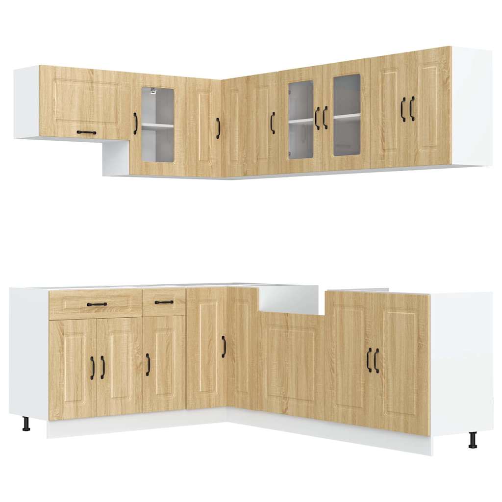 11-delige Keukenkastenset Kalmar bewerkt hout sonoma eikenkleur is nu te koop bij PeponiXL, paradijselijk wonen!