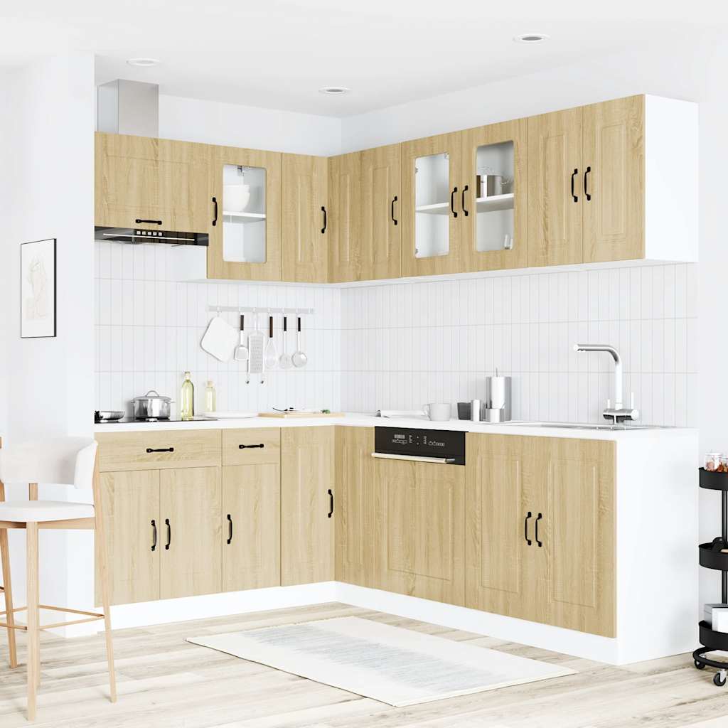 11-delige Keukenkastenset Kalmar bewerkt hout sonoma eikenkleur is nu te koop bij PeponiXL, paradijselijk wonen!
