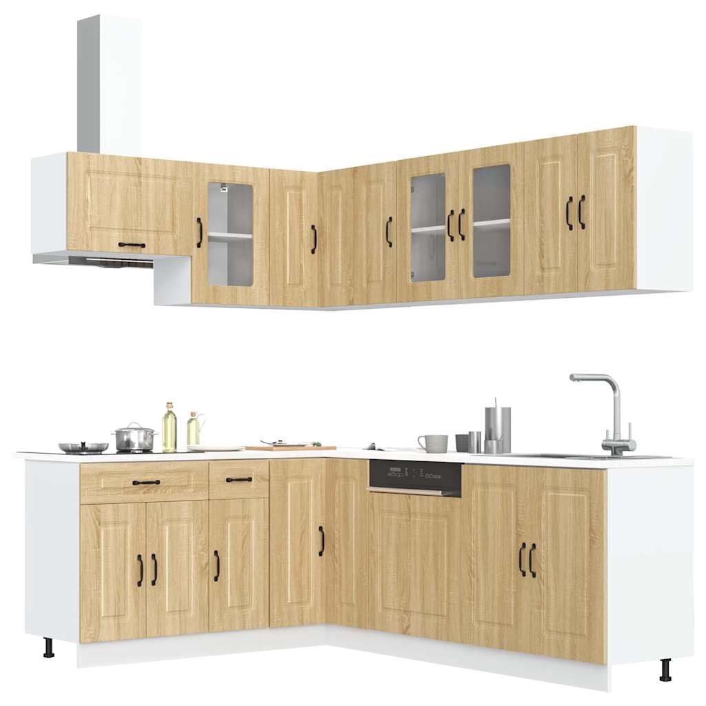 11-delige Keukenkastenset Kalmar bewerkt hout sonoma eikenkleur is nu te koop bij PeponiXL, paradijselijk wonen!