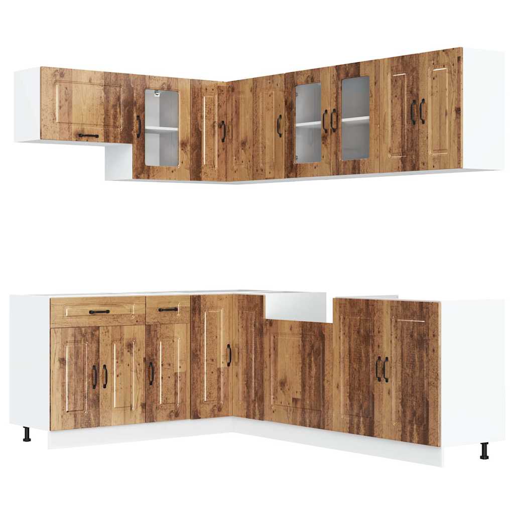 11-delige Keukenkastenset Kalmar bewerkt hout oud houtkleurig is nu te koop bij PeponiXL, paradijselijk wonen!