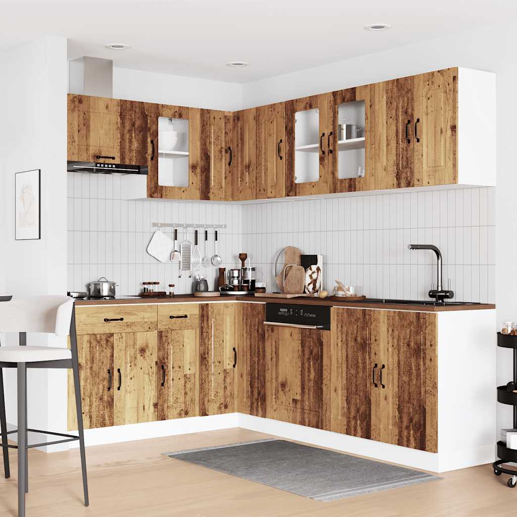 11-delige Keukenkastenset Kalmar bewerkt hout oud houtkleurig is nu te koop bij PeponiXL, paradijselijk wonen!