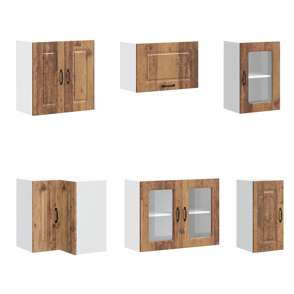 11-delige Keukenkastenset Kalmar bewerkt hout oud houtkleurig is nu te koop bij PeponiXL, paradijselijk wonen!
