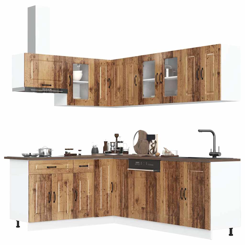 11-delige Keukenkastenset Kalmar bewerkt hout oud houtkleurig is nu te koop bij PeponiXL, paradijselijk wonen!