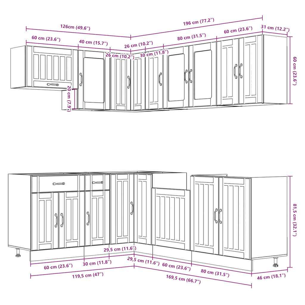 11-delige Keukenkastenset Lucca bewerkt hout wit is nu te koop bij PeponiXL, paradijselijk wonen!