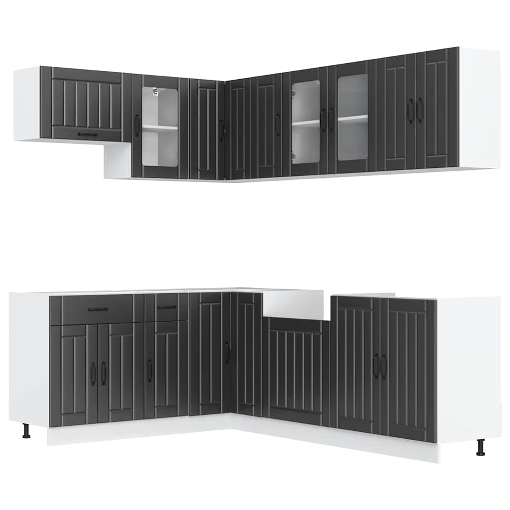 11-delige Keukenkastenset Lucca bewerkt hout zwart is nu te koop bij PeponiXL, paradijselijk wonen!