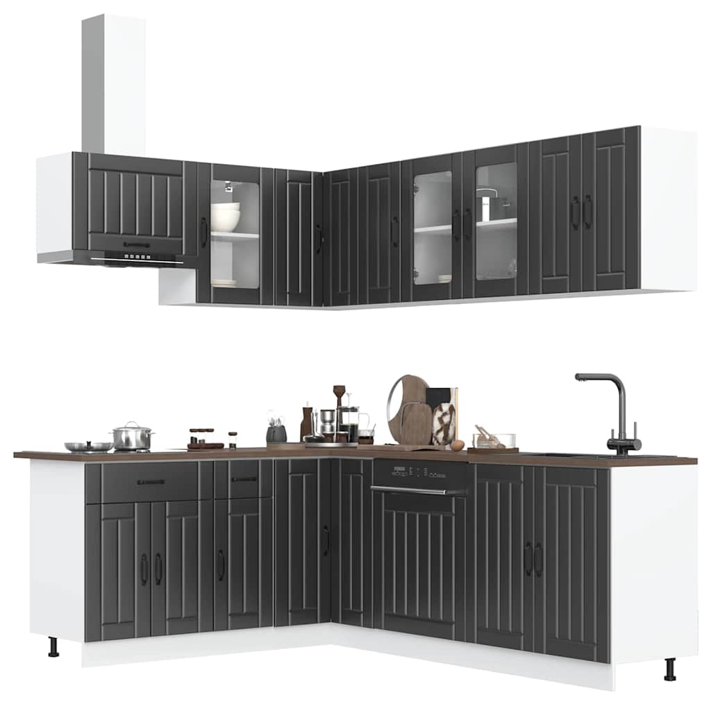11-delige Keukenkastenset Lucca bewerkt hout zwart is nu te koop bij PeponiXL, paradijselijk wonen!